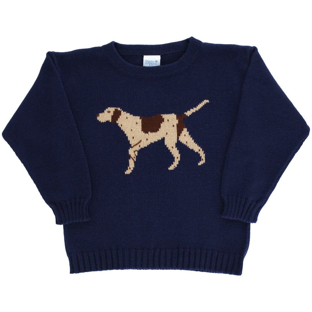 Bailey Boys Crew Neck Pointer Sweater in Navy - Little Miss Muffin Children & Home