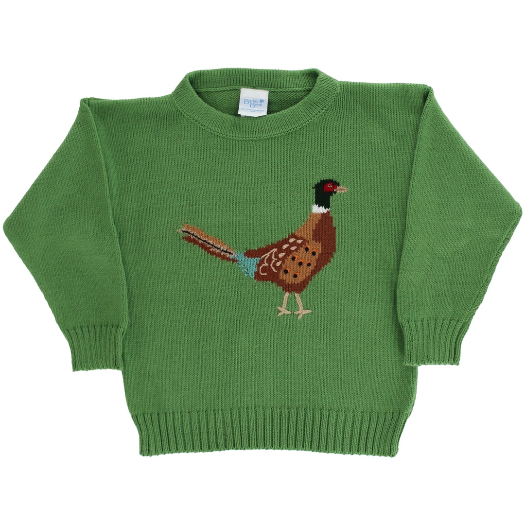 A Pheasant Graphic Crew Neck Sweater in Sage Green