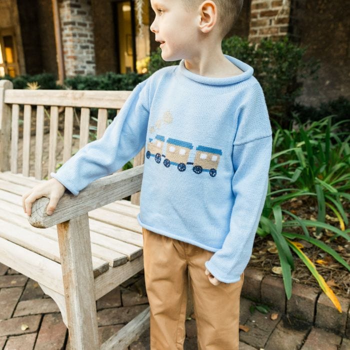 Bailey Boys Bailey Boys Roll Neck Sweater -Train on Blue - Little Miss Muffin Children & Home