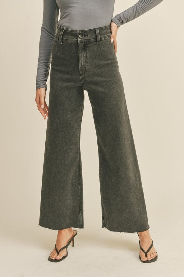 Miou Muse Straight Wide Leg Denim Pants in Washed Black - Little Miss Muffin Children & Home