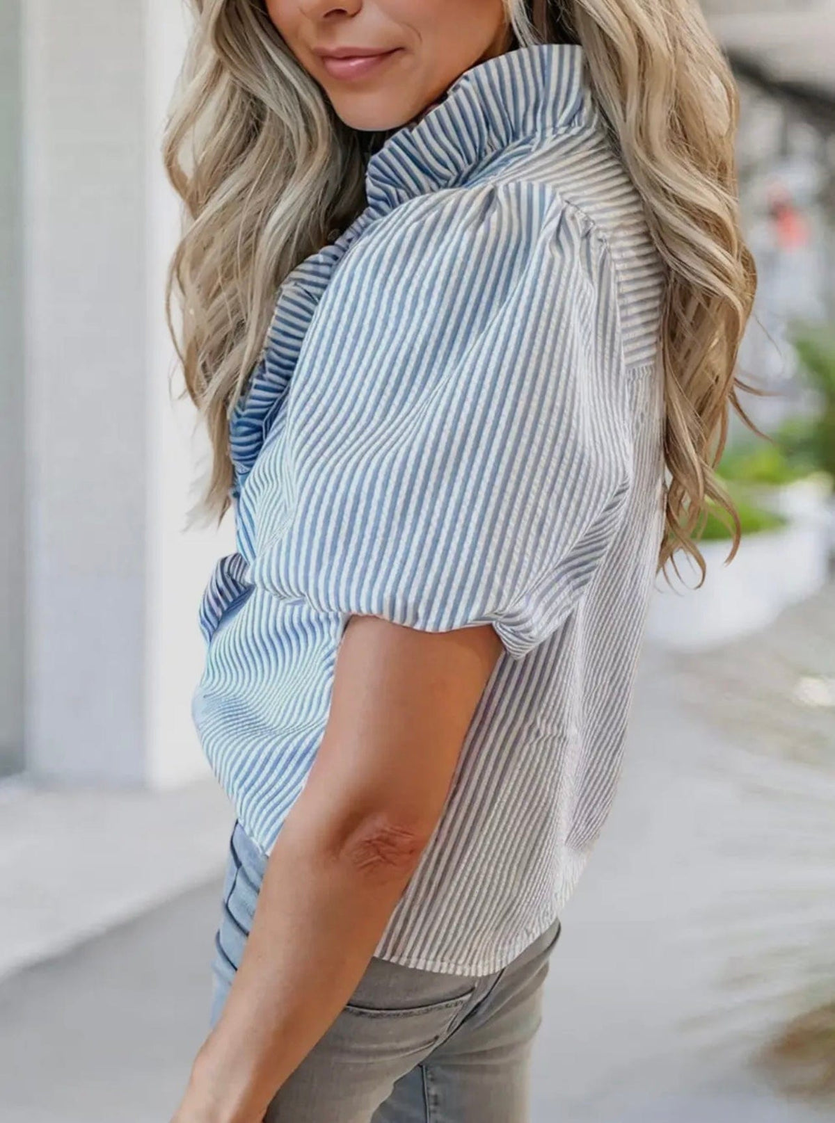 Aapparella Aapparella Texture Striped Ruffle Sleeve Shift Blouse - Little Miss Muffin Children & Home