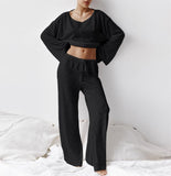 Rosa Clothing Knitted Pajamas Soft Loungewear Set in Black