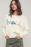 Urban Daizy Beach Embroidered Crochet Knit Sweater in Ivory