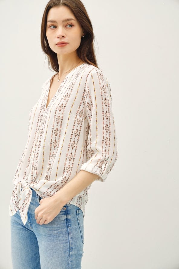 Be Cool Be Cool Long Sleeve Printed Tie Front Blouse in Brown - Little Miss Muffin Children & Home