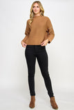 Ellison Contrast Stitch Mock Neck Sweater in Camel