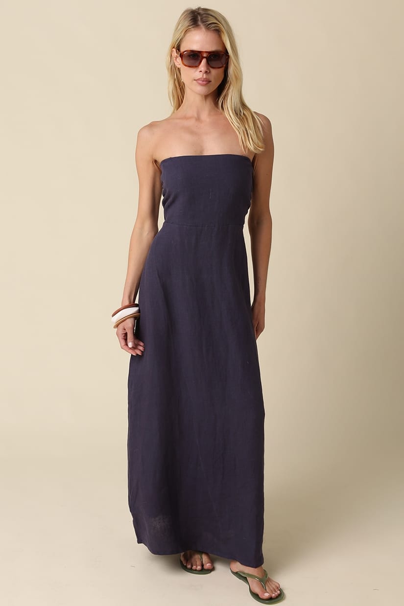 Irise Linen Maxi Dress in Navy