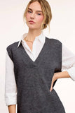 La Miel Oversized Knit Deep V-Neck Sweater Vest in Black Sesame