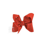 Beyond Creations 1.5" Ribbon Glitter Metallic 4.5" Large Bow on Alligator Clip in Redin Red