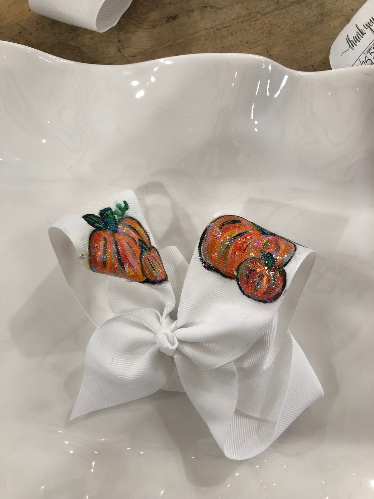Heidi Davis Bows Fall Pumpkin Hand Painted Bow Double Glitter - Little Miss Muffin Children & Home