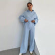 Blue Solid Color Hoodie Top and Pant Set Sweater Set