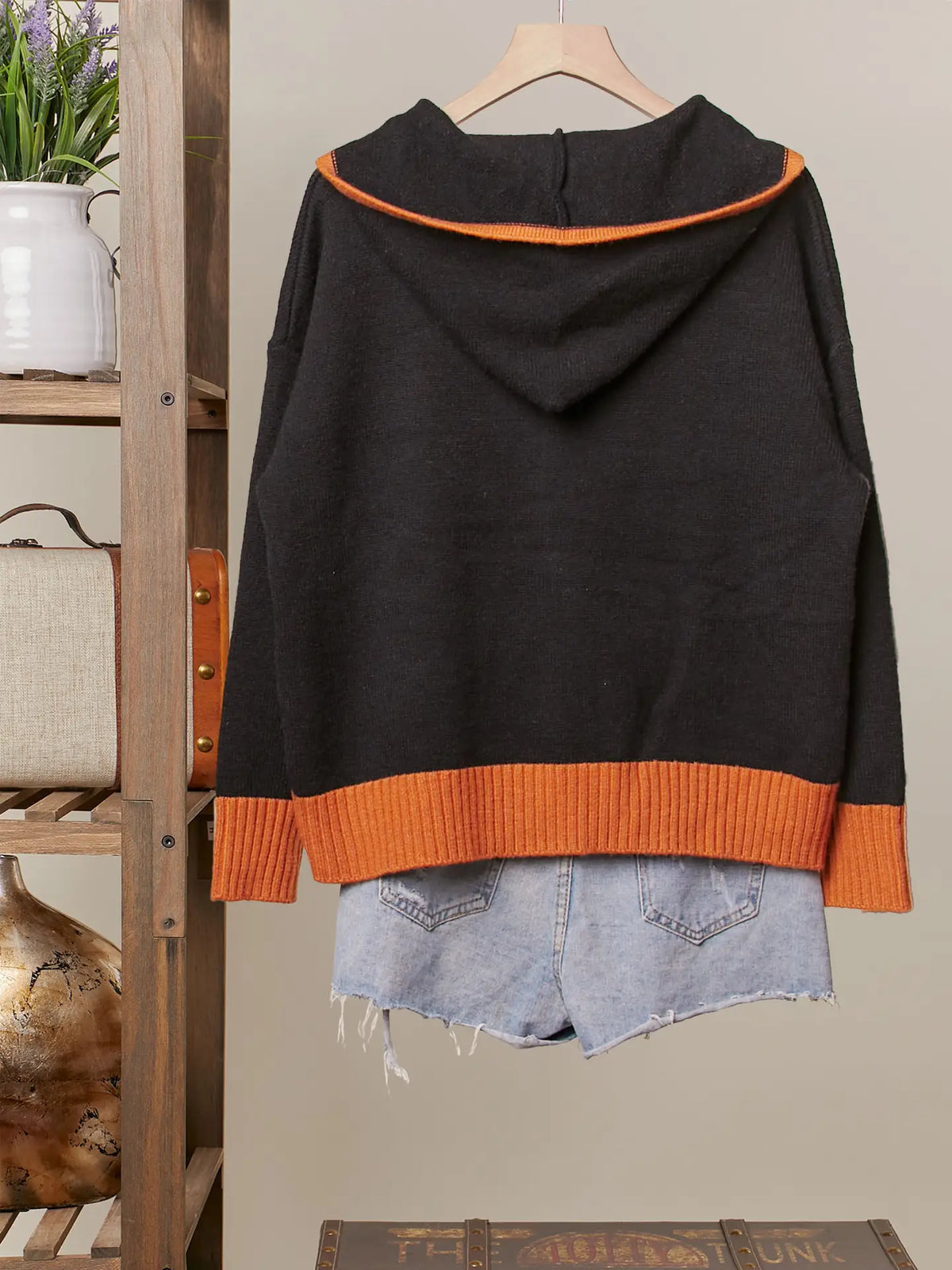 Halloween Ghost Patch Zip-Up Hoodie Sweater