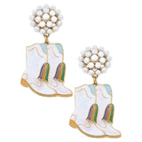 Canvas Style Canvas Style Mardi Gras Sparkly Boots Enamel Earrings in White - Little Miss Muffin Children & Home