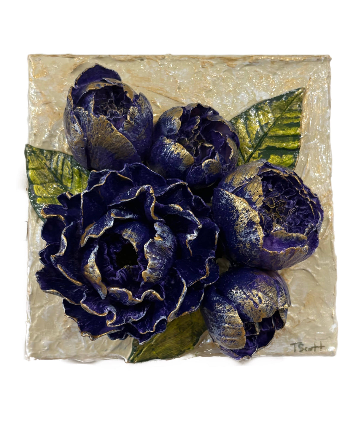 6x6 Clay Floral Open Purple Peony with Buds Bouquet Artwork