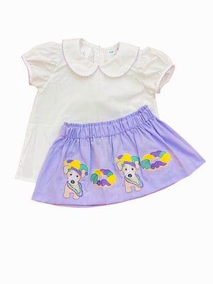 Lulu Bebe Lulu Bebe King Cake Embroidered Olivia Skirt Set - Little Miss Muffin Children & Home