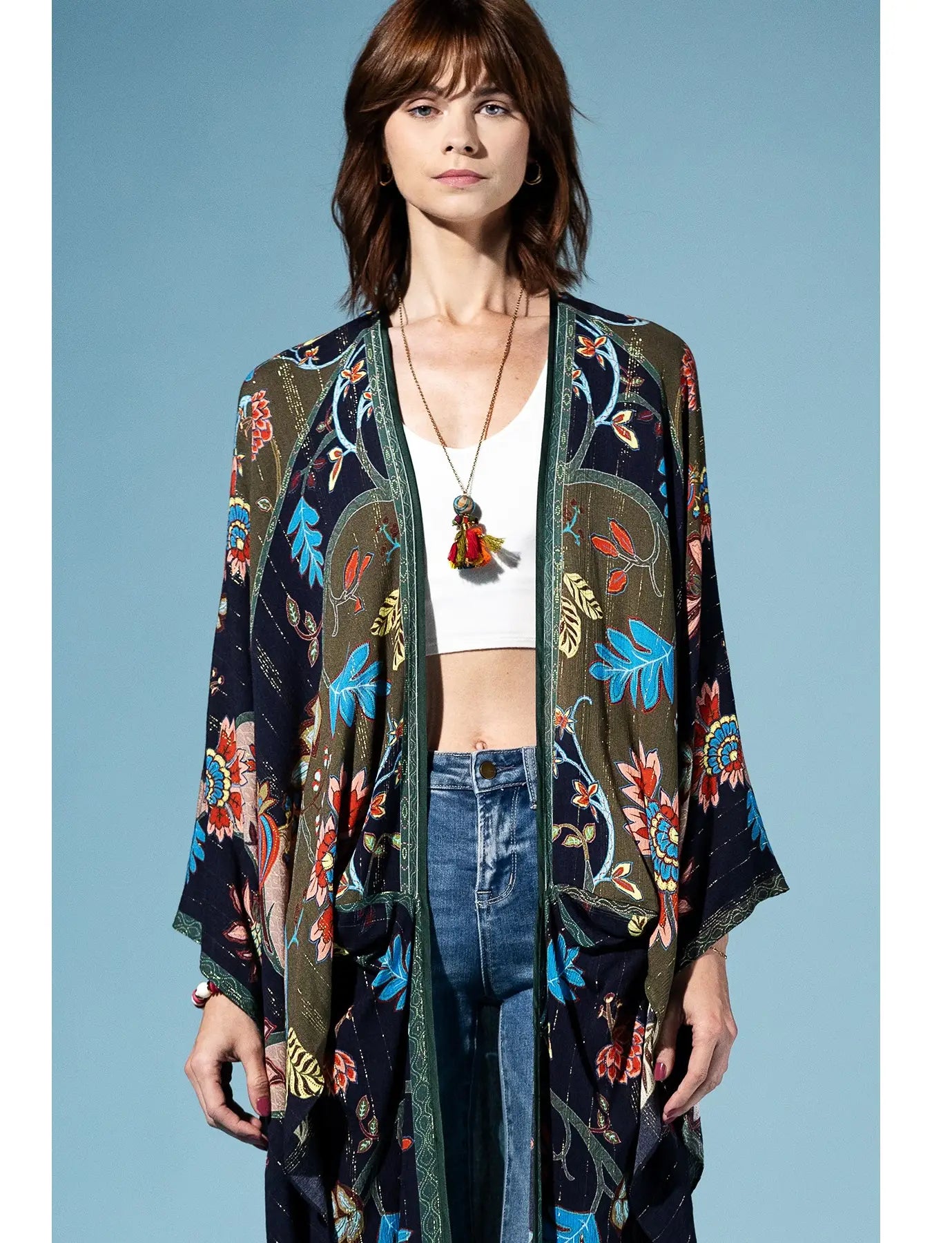 Midnight Fern Ethereal Bloom Kimono