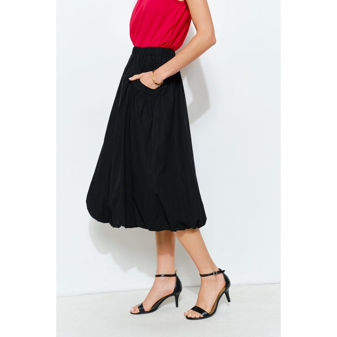 INA Balloon Hem Cotton Midi Skirt in Black - Little Miss Muffin Children & Home