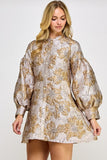 Ellison Long Sleeve Shimmer Jacquard Dress Gold