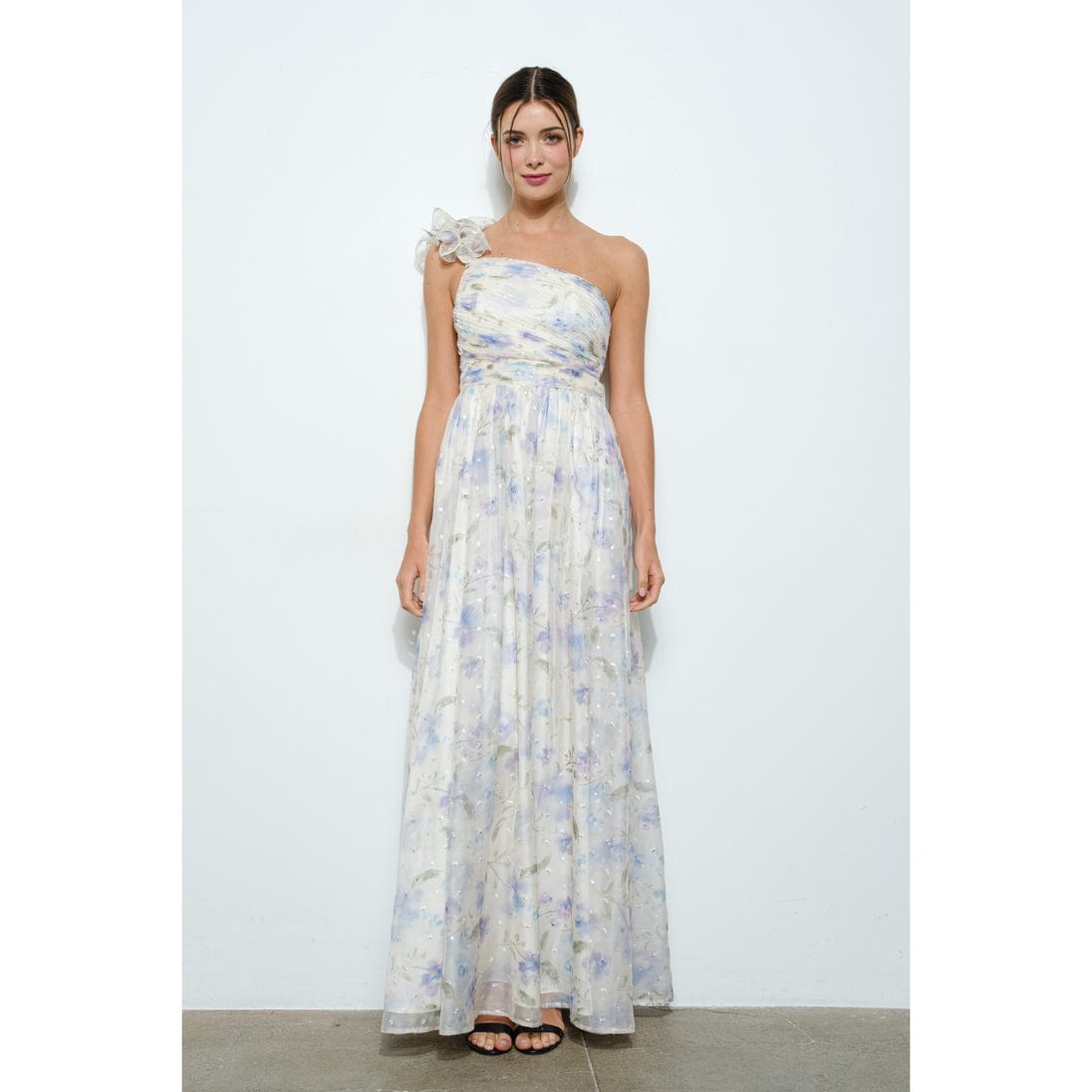 INA Floral One-Shoulder Lace Up Back Chiffon Maxi Dress - Little Miss Muffin Children & Home