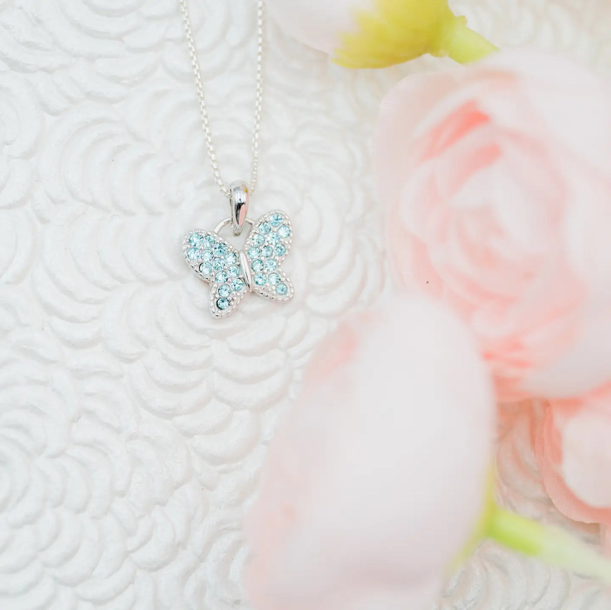 Sterling Silver Butterfly June Birthstone 14" Necklace for Kids