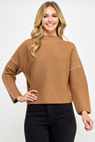 Ellison Contrast Stitch Mock Neck Sweater in Camel