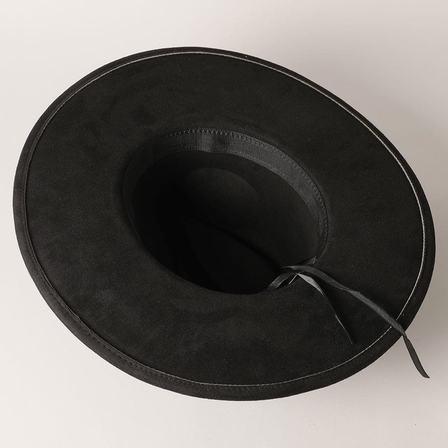 Fashion City Fashion City Gold Belt Wide Flat Brim Suede Fedora Hat in Black - Little Miss Muffin Children & Home