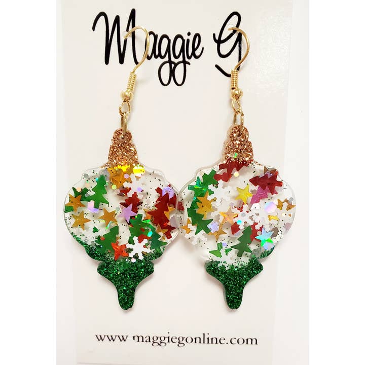 Handmade Resin and Glitter Christmas Ornament Earrings
