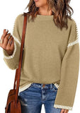 Rosa Clothing Cosy Lines Patchwork Knitted Sweater in Khaki