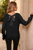 LDC Lantern Sleeve V Neck Knot Back Sweater in Black