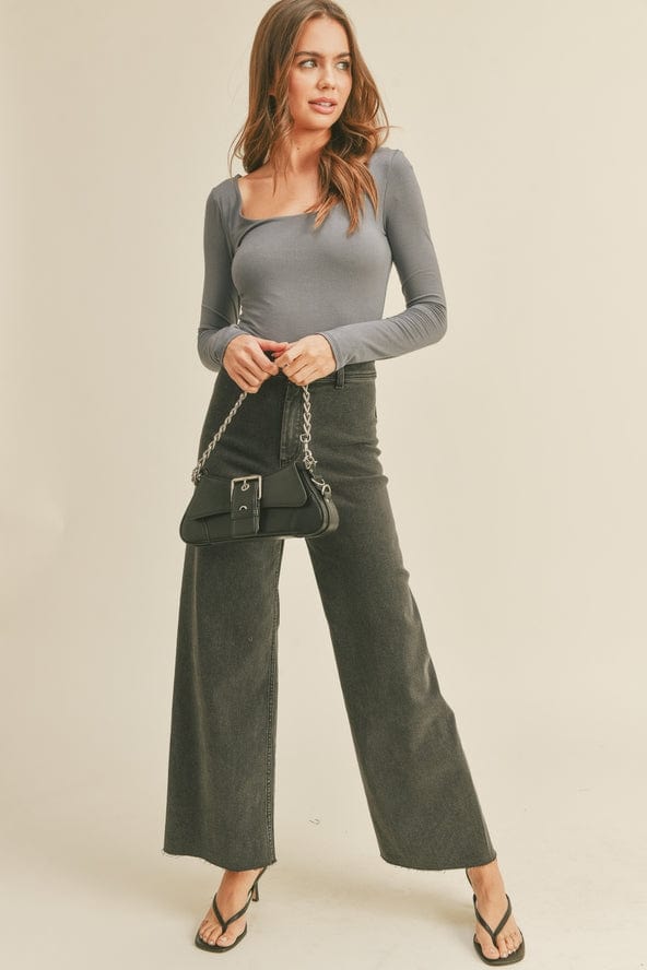 Miou Muse Straight Wide Leg Denim Pants in Washed Black - Little Miss Muffin Children & Home