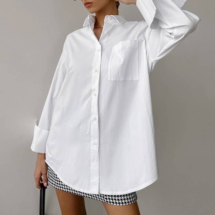 Sweetkama White Lapel Collar Botton Down Fit Daily Shirt - Little Miss Muffin Children & Home