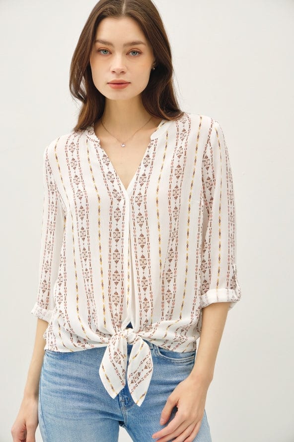 Be Cool Be Cool Long Sleeve Printed Tie Front Blouse in Brown - Little Miss Muffin Children & Home