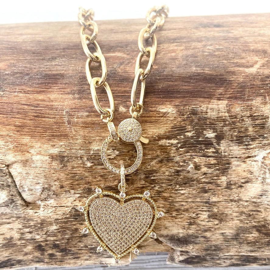 VB&CO Designs Handmade Jewelry VB&CO Gold Sparkly Heart Statement Necklace Non Tarnishing 20” - Little Miss Muffin Children & Home