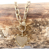 VB&CO Designs Gold Sparkly Heart Statement Necklace Non Tarnishing 20”