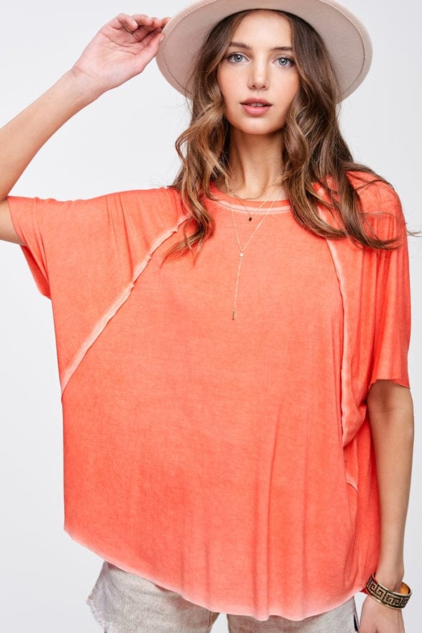 La Miel La Miel Dyed Fabric Round Neck Batwing Short Sleeve Top - Little Miss Muffin Children & Home