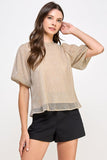 Ellison Metallic Plisse Blouse Gold