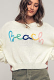 Urban Daizy Beach Embroidered Crochet Knit Sweater in Ivory