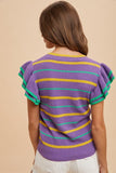 Vanilla Monkey Mardi Gras Striped Ruffle Sleeve Sweater