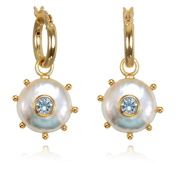 Beaded Pearl & Topaz Huggies