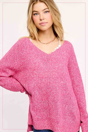 La Miel Lightweight Loose Fit V-Neck Sweater in Candy