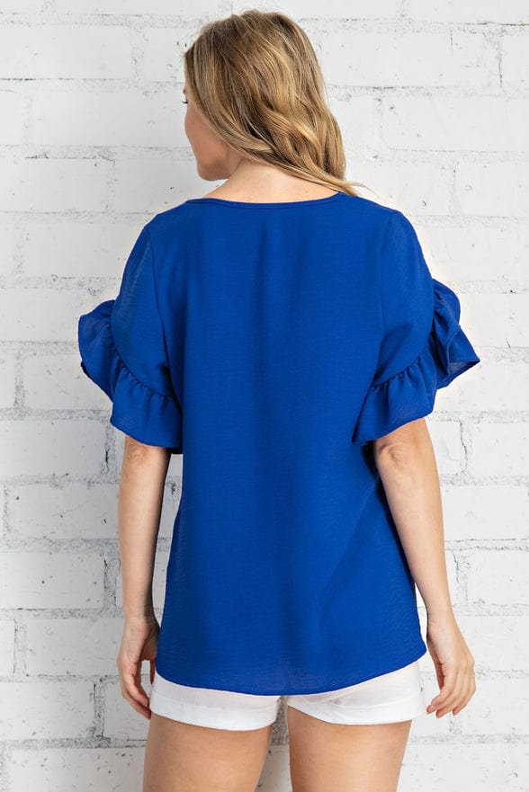 FSL Apparel FSL Apparel Ruffled Tulip Sleeve V-Neck Top in Royal - Little Miss Muffin Children & Home