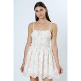 Storia Cream Pink Floral Eyelet Lace Design Sundress