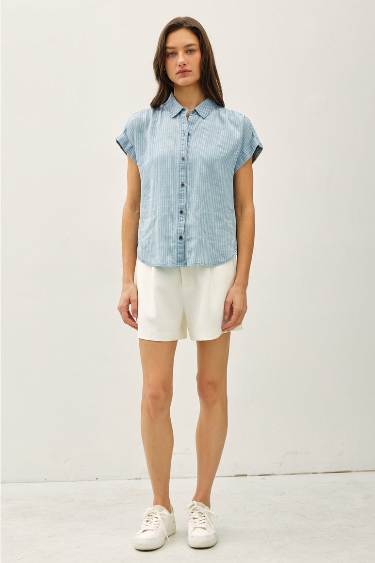 Be Cool Be Cool Striped Tencel Button Up Top with Rolled Sleeves - Little Miss Muffin Children & Home