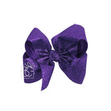 Beyond Creations 2.5" Ribbon Glitter Metallic 5.5" Huge Bow on Alligator Clip in Purple