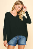 Pinch Dolman Sleeve V-Neck Sweater in Black