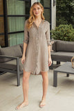 Milio Milano Linen Long Sleeve Button Down Mid-Length Dress, Mocha