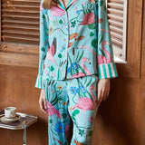 Rosa Clothing Flamingo Goldfish Lotus Vibrant Print Pajama Set in Turquoise