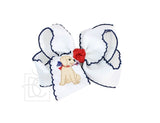 Beyond Creations Beyond Creations 5.5" Crochet Trimmed Bow with Embroidered Dog - Little Miss Muffin Children & Home