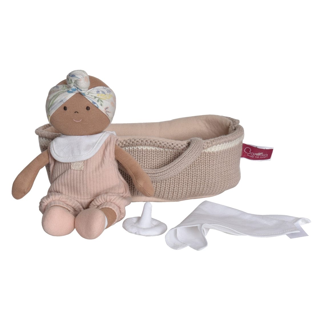 Tikiri Toys Tikiri Toys Soft Doll Rheya Baby Dark Skin with Carry Cot, Bottle & Blanket - Little Miss Muffin Children & Home