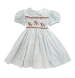 blue smocked dress with reindeer