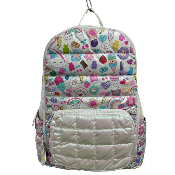 Bari Lynn Assortment of Puffy Print Backpack Silver/White